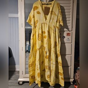 KEALOPIKO MAXI DRESS - SIZE 2XL - PUPU PRINT - YELLOW COLOR